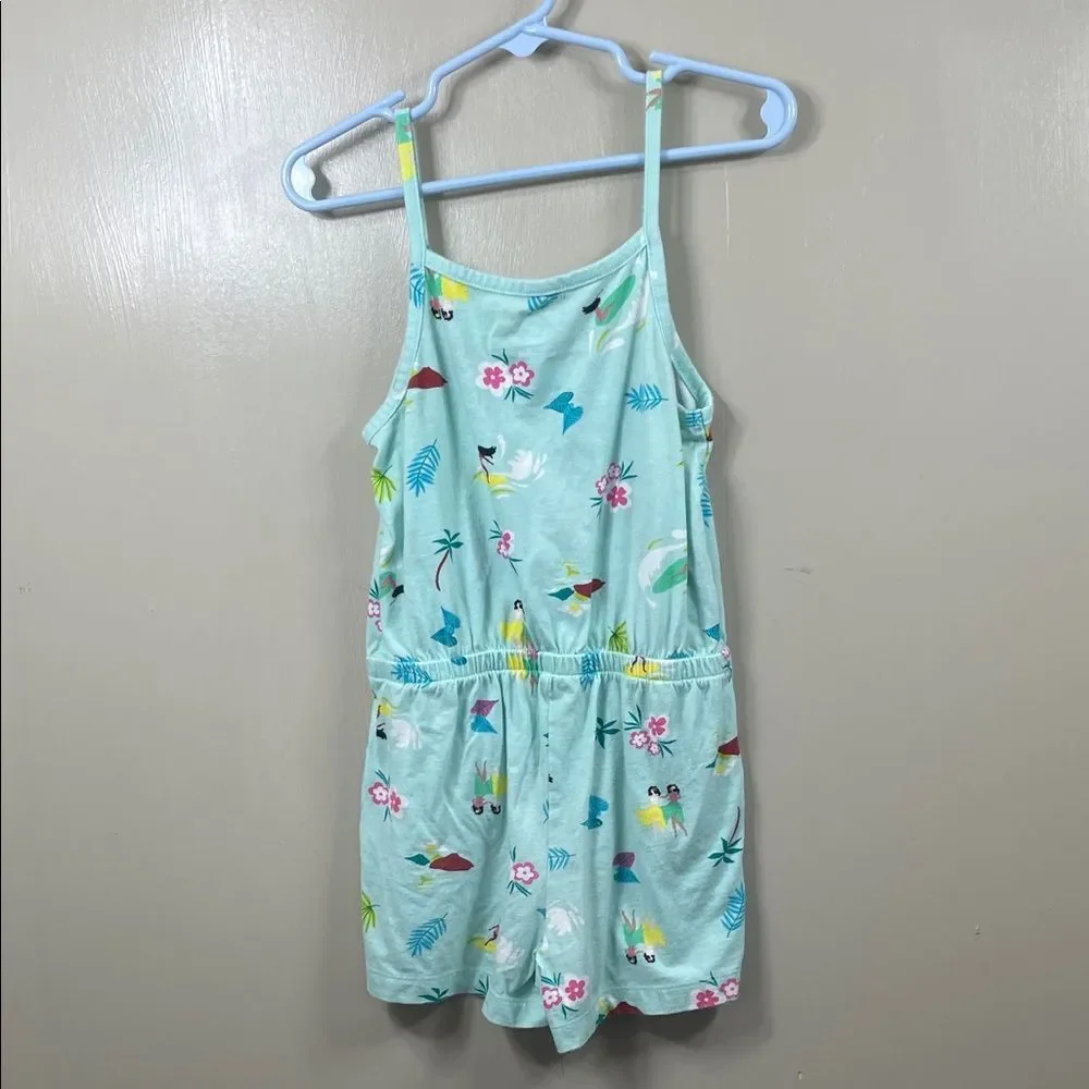 Wonder Nation Girls 5T Tropical Island Print Romper - Baby Jade